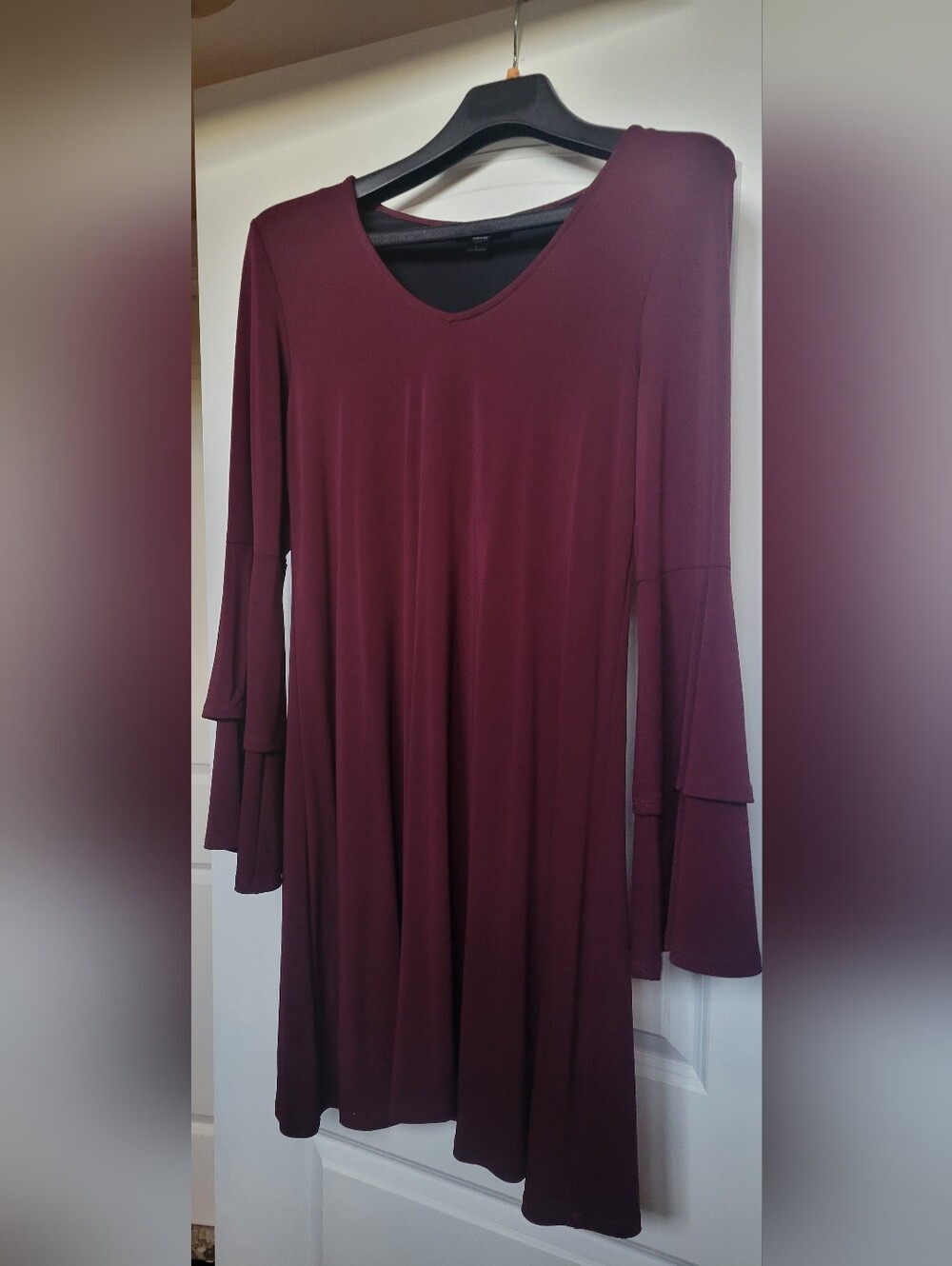 Karen Kane Wine Long-Sleeve Tiered Bell Dress